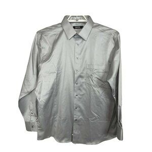 Murano Men's Sz 17-35 Gray Sheen Long‎ Sleeve Blue White Shirt
